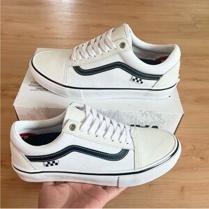 Vans Skate Old Skool Leather White Black Mens 8.0 US Women 9.5 US